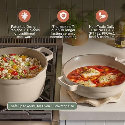 Our Place Cookware Duo, 7-Piece Ceramic Nonstick Cookware Set with Strainer | Non-toxic ceramic cookware set with 10.5-inch Always Pan, 5.5 Qt Perfect Pot & strainer; induction & oven safe to 450°F thumbnail 3