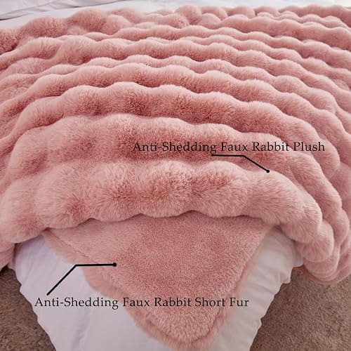BENVWE Faux Fur Throw Blanket for Couch - Fluffy Soft Thick Bubble Blanket for Living Room Home Decor - Mothers Day Birthday Gifts for Women, Dusty Pink, 51" x 63" thumbnail 5