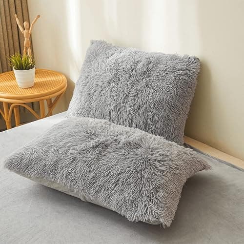 FOPPA Plush Comforter Cover Set Queen - Ultra Soft Fuzzy Gray Bedding 3 Pieces (Faux Fur Duvet Cover + 2 Shaggy Pillow Cases) Fluffy Bed Set thumbnail 6