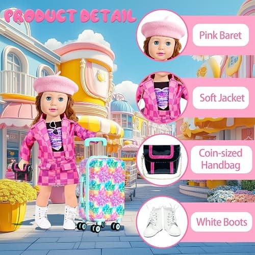 ARTST 18 inch Doll Clothes Accessories Girl Suitcase Luggage Travel Set-Doll Clothing Hat Handbag Sunglasses Camera Computer Passport Cell Phone for Christmas Birthday(NO Doll) thumbnail 6