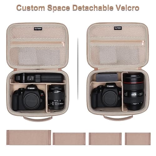 Camera Case Compatible with Canon EOS Rebel T7/R50/R6 Mark II/R100/R50 V/T6/R8/R10/R5 Mark II/RP/R7/5D Mark IV/SL3/R5/T100 DSLR SLR Camera, Len and Tripod with 4 Dividers and Shoulder Strap, Beige thumbnail 3