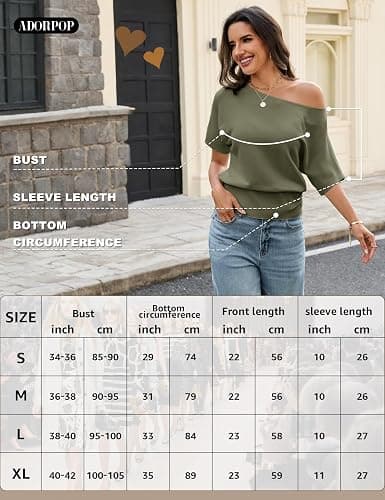 ADORPOP Off Shoulder Tops for Women - Short Sleeve Batwing Sweater Soft Cinched Waist Knit Summer Going Out Top Date Night thumbnail 5