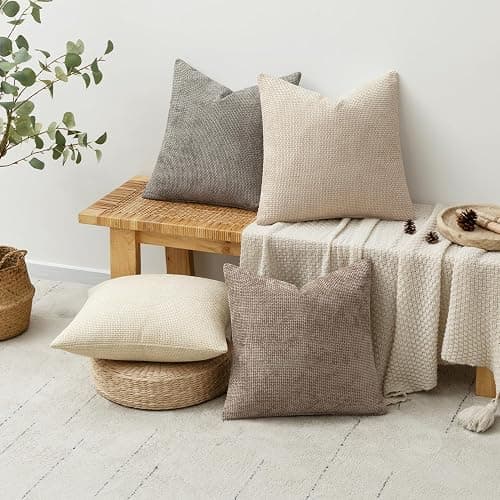MIULEE Pack of 4 Christmas Couch Throw Pillow Covers 18x18 Inch Neutral Beige/Brown Soft Decorative Chenille Pillow Covers Farmhouse Accent Cushion Covers for Boho Home Decor Sofa Bedroom Living Room thumbnail 4