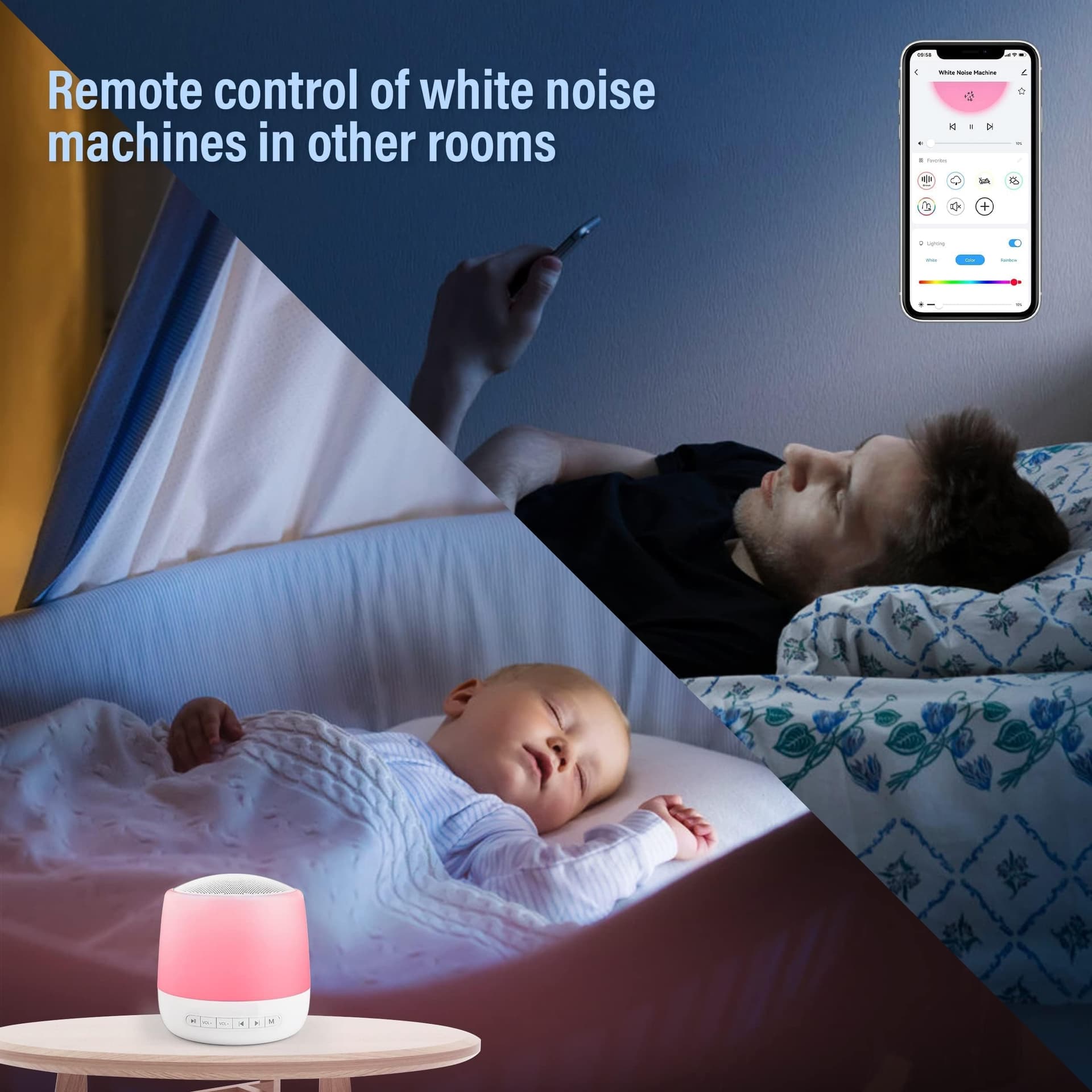 Baby Sound Machine with Night Light, White Noise Machine for Kids and Adults, 34 Soothing Sounds, Customizable Favorites, APP Remote Control, Alarm Clock, Child Lock, Scheduled Sleep Routine thumbnail 7