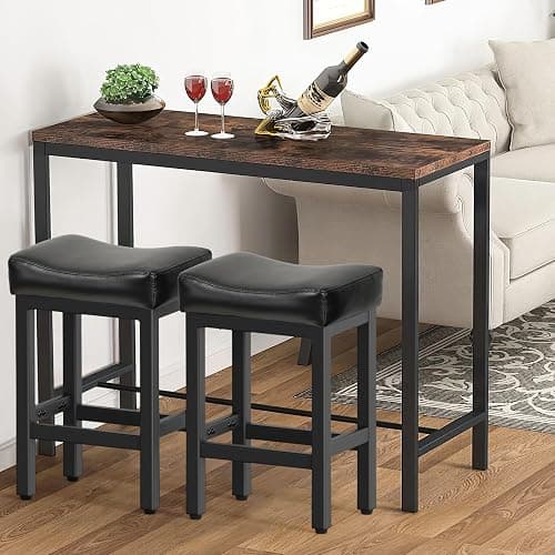Raynesys Counter Height Bar Stools Set of 3, 24 Inch Barstools for Kitchen Island Counter, Bonded Leather Kitchen Stools with Saddle Seats & Metal Base, Easy Assembly, Black thumbnail 6