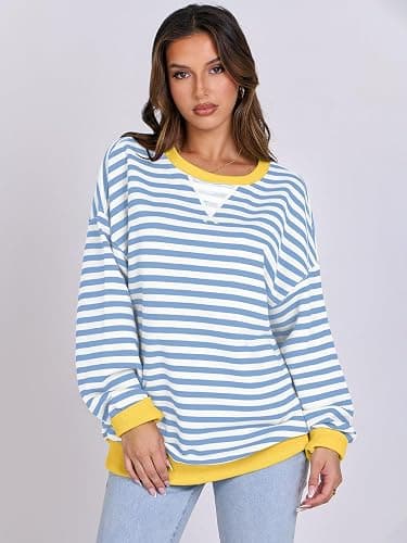 ANRABESS Women Striped Sweatshirts Oversized Crewneck Long Sleeve Shirts Y2K Pullover Top 2025 Fall Outfits Fashion Clothes thumbnail 2