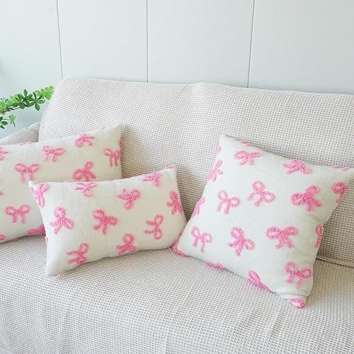 YDBDAT Coquette Room Decor Bow Throw Pillow Covers Embroidered Pillow Covers 12x20 Set of 2 Christmas Cute Bowknot Decoration Pillow Cases for Home Bedroom Lumbar Couch Dorm Pink thumbnail 4