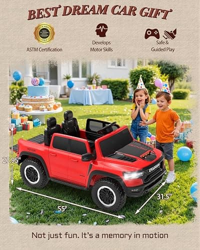 First Ride On 24V Ride On Toys for Big Kids, RAM 1500 2 Seater Ride on Car w/Remote, Battery Powered Truck w/ 4 Wheels Suspension, Toddler Car w/Bluetooth, LED Lights, Trunk thumbnail 6