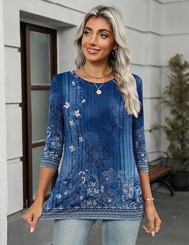 Zeagoo Women's Casual 3/4 Sleeve T-Shirts Round Neck Cute Tunic Tops Basic Tees Blouses Business Work Tee Top thumbnail 3