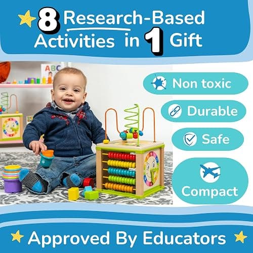 Toyventive Wooden Kids Baby Activity Cube - Girls Gift Set | 1st Birthday Gifts Toys for 1 One, 2 Year Old Girl | Developmental Toddler Educational Learning Girl Toys 12-18 Months | Bead Maze thumbnail 2