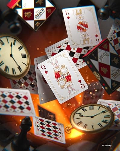Disney Alice in Wonderland Inspired Playing Cards 1 Deck by Bicycle | Custom court cards with Alice Mad Hatter Cheshire Cat and Queen of Hearts, Checkered back design, Air Cushion Finish thumbnail 6