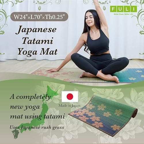 FULI Japanese Tatami Yoga Mat, Igusa Mat, Non-Slip Exercise & Fitness Mat for Pilates & Floor Workouts, Made in Japan, 1/4 in Thick, Sakura Fuji thumbnail 2
