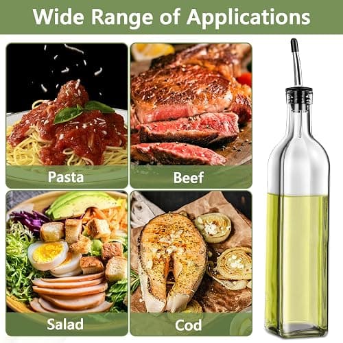Leaflai Olive Oil Dispenser Bottle, 2 Pcs Glass Olive Oil Dispenser and Vinegar Dispenser Set with 2 Stainless Steel Pourers, 4 Labels,1 Brush and 1 Funnel Oil Bottles for Kitchen (500ml) thumbnail 5
