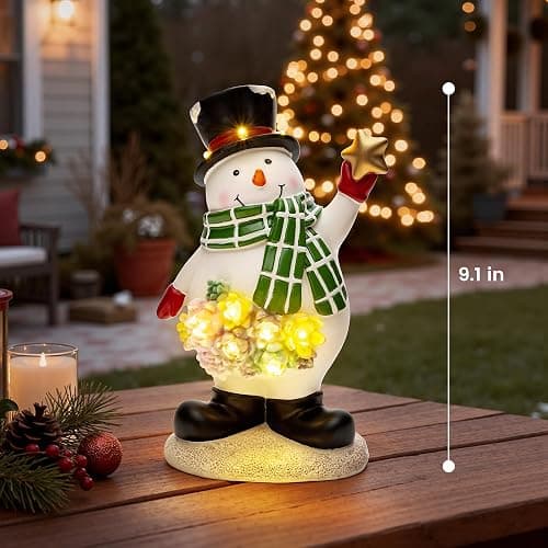 GIGALUMI Solar Snowman Christmas Decorations Outdoor Porch 9 inch, Outdoor Snowman Christmas Decor, Christmas Figurines and Statue with LED for Porch Garden Patio, Unique Gifts for Mom Grandma thumbnail 2