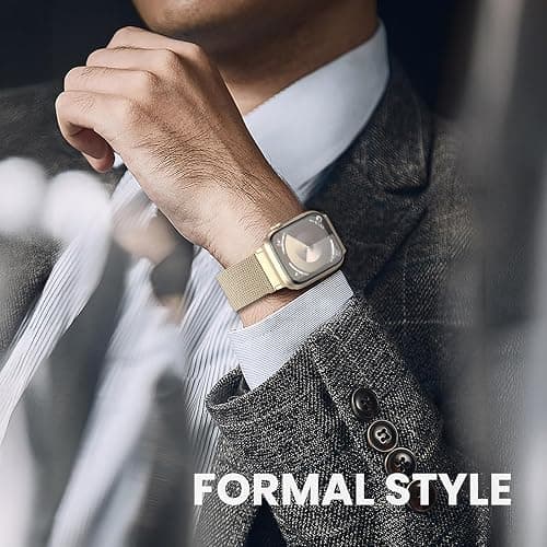 WANLISS Original Metal Milanese Loop Compatible with Apple Watch Band 38mm 40mm 41mm 42mm 44mm 45mm 49mm for Women Men, Magnetic Steel for iWatch Se Ultra Series 10 9 8 7 6 5 4 3 2 1,Champagne gold thumbnail 8