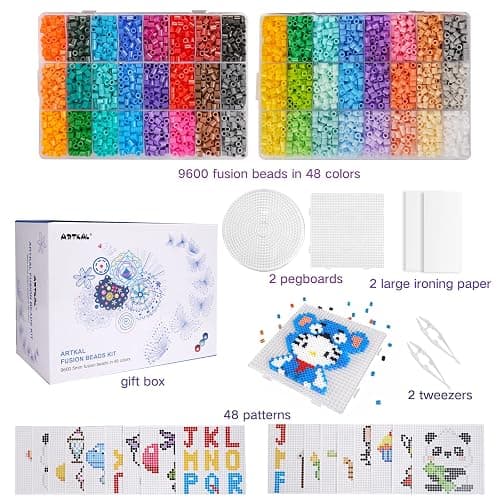 Artkal Fuse Beads Kit 9600 Pieces 5mm Melty Beads Kit, with 100 Patterns 4 Pegboards 2 Tweezers 2 Ironing Paper, Compatible Perler and Hama Beads thumbnail 5