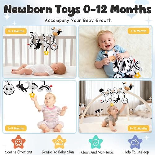 Spiral Car Seat Baby Toys 0-6 Months, Infant Carseat High Contrast Sensory Toys Hanging Stroller Accessories, Newborn Shower Gifts for Baby Boys Essentials Stuff, Cute Black and White Cow thumbnail 3