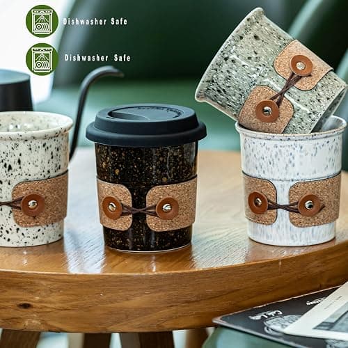 Cormomu Coffee Travel Mug, Spill Proof Coffee Tumbler, Microwave & Dishwasher Safe, Large Porcelain Coffee Cup, Tea Mug with Lid, Coffee Gifts for Men & Women, 13.5oz thumbnail 7