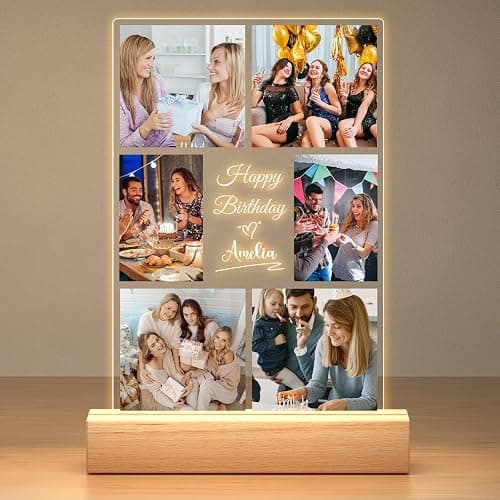 Jkolalin Custom Picture Frames with Photo, Personalized Picture Frame with Night Light, Custom Photo Frame, Customized Best Friend Photo Gifts, Personalized Birthday Gifts for Women Friends Her Him - Image 1