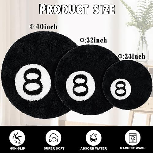 Ezuwail 8 Ball Rug, 24 inch Large Black Round Rug for Home Decor, Stussy Cool Eight Ball Rug for Bedroom Living Room, Housewarming Gift, Black thumbnail 3