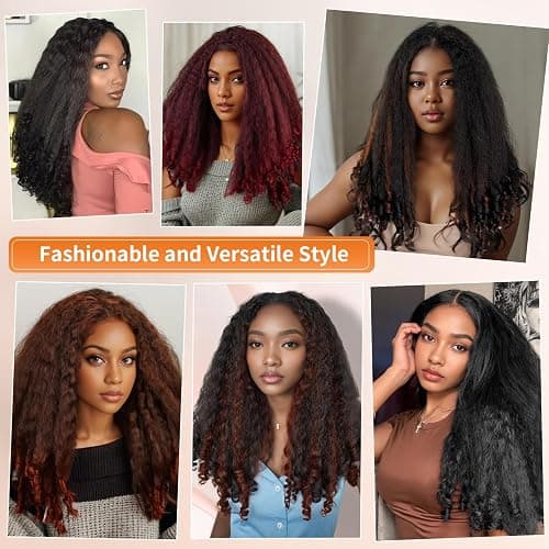 Geogroket Afro Curly V Part Wig Kinky Curly Wigs for Black Women 180% Density Wear and Go Glueless Wig with Unique Bouncy Curls in the End Synthetic Black No Leave out Clip in 24 Inch(#1B) thumbnail 6