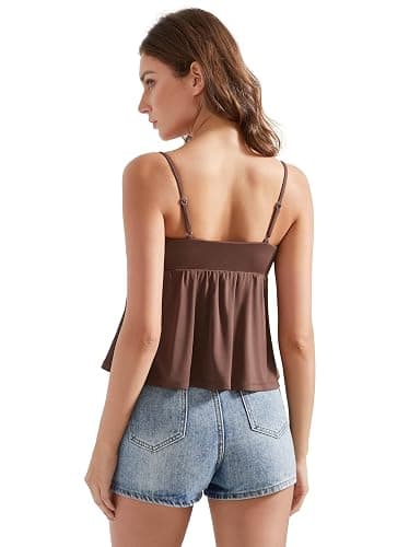 OMKAGI Cute Peplum Camisole Tops for Women Built in Bra Sleeveless Going Out Tank Top - X-Small - 22-dark Brown thumbnail 2