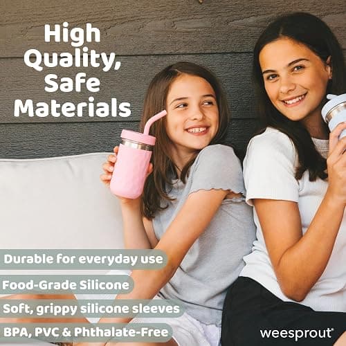 WeeSprout 2-in-1 Drinking Cups for Kids, Durable Stainless Steel Tumbler for Smoothies, Silicone Straws with Stoppers, Premium Plastic Twist Lids, Easy-Grip Sleeves, Set of 4 Dishwasher Safe Kid Cups thumbnail 4