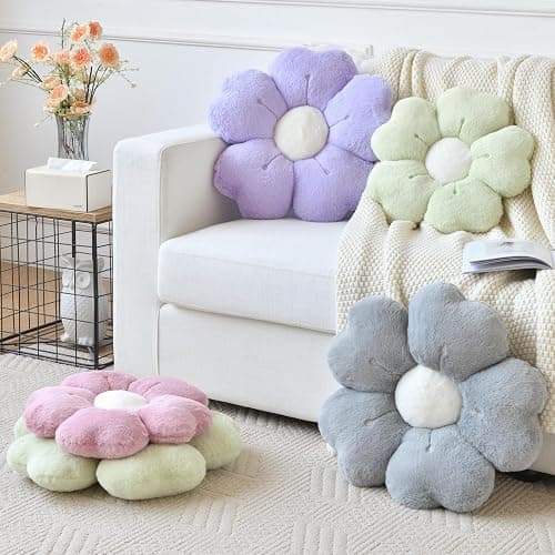 Ddliury Flower Pillow, Flower Shaped Pillow Decorative Throw Pillows for Bed Couch, Cute Daisy Pillow Dorm Decor Floor Seating Cushion (Grey Pink, 15 Inches) thumbnail 5