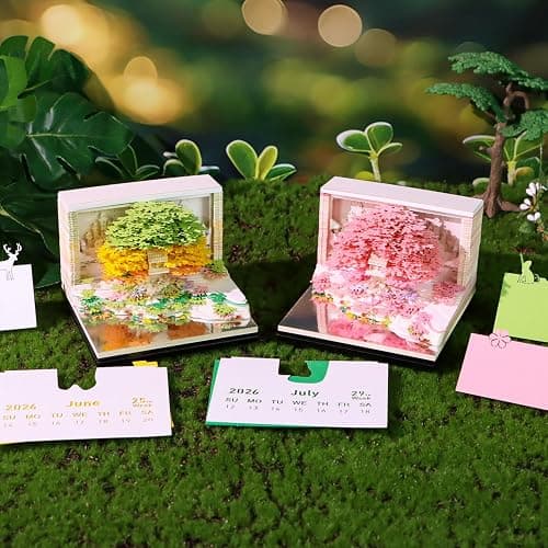 HOTOYMDS 3D Calendar 2026,3D Desk Calendar 2026 With LED Lights,3D Art Calendar Memo Pad 2026,Blossom Grove Island Desktop Decoration,Tear-Away 3D Paper Art Notepad w LED Lights,Christmas Gift,New Year Gift (Blossom Grove Island(Soft Pink)) - Blossom Grove Island(Soft Pink) thumbnail 9