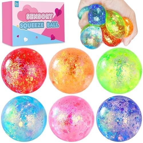 Stress Balls for Kids & Adults - 6 Pack Malt Sugar Squishy Fidget Toys, Slow Rise Glitter Gel Ball, Stretchy Squeeze Stress Relief Balls for Anxiety/Therapy/Classroom, Slow-Rise Sensory Toys - Image 1