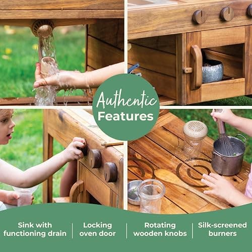Guidecraft Acadia Kids' Outdoor Mud Kitchen Playset - Pretend Play Kitchen with Sink, Stove, and Accessories | Wooden Backyard Playset | Outdoor Play Furniture for Kids | Outdoor Toddler Activities thumbnail 4