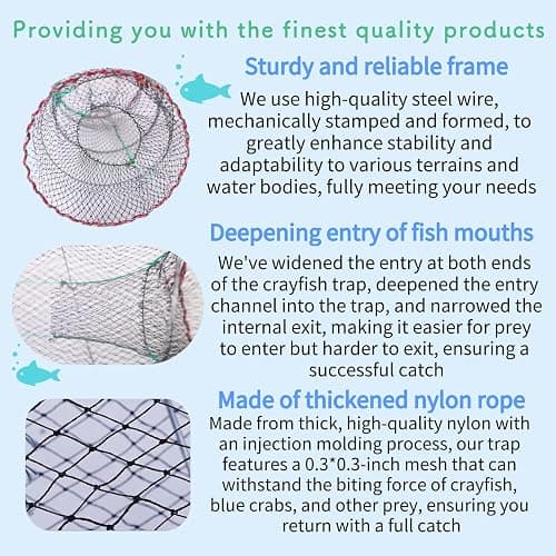 Tacklurenet Folded Fishing Trap, 10Holes 10Sides Fishing Bait Trap, Minnow Trap, Crawfish Blue Crab Trap, Gift: Oxford Cloth Folding Bucket/Non-Slip Gloves/Bait Bag/Bait Box/Rope/Storage Bag thumbnail 5