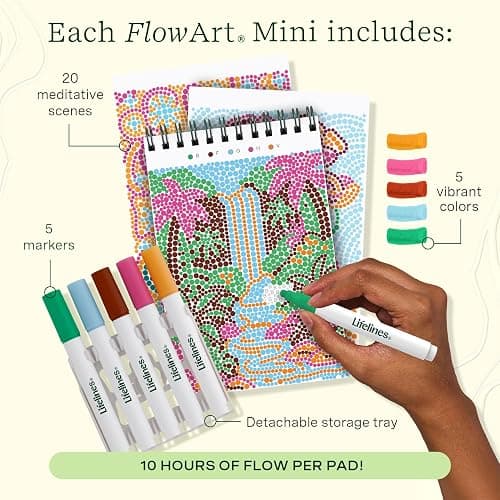 Lifelines FlowArt Mini Activity Pads, 3-Pack, Dot-by-Letter Coloring Books | 15 Markers & 60 Scenes - Guided Art Meditations for Tweens, Adults & Seniors - Dot-by-Letter - Patent-Pending thumbnail 4
