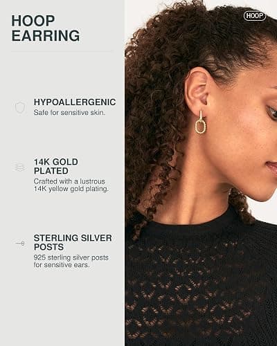 PAVOI Dangle Hoop Earrings for Women, 14K Gold Plated Convertible Paperclip | Chain Link Drop Earrings, Two-Toned Statement Jewelry, Huggie Hoop Earrings, Cubic Zirconia Earrings thumbnail 2