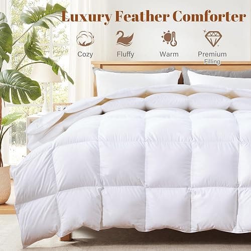 Cosybay Heavyweight Queen Size Feather Down Fiber Comforter - White Thicker Winter Duvet Insert, Ultra Soft 100% Cotton Cover, Luxury Hotel Bedding with Corner Tabs, 90"x90" thumbnail 2