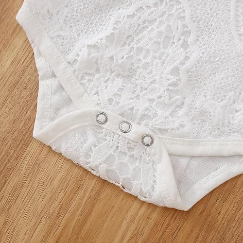 Voonlie Newborn Baby Girl Clothes Infant Girl Lace Romper Ripped Jeans Clothing Set thumbnail 7