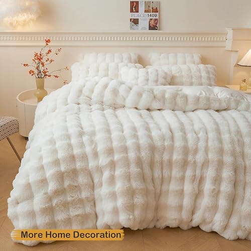 LIFEREVO 2 Pack Fluffy Faux Rabbit Fur Pillow Cases, Luxury Soft Plush Shaggy Bubble Pillowcases Standard Size with Zipper Closure, Furry Fuzzy Ivory Long Pillow Shams Bedroom Living Room 20x26, Beige thumbnail 7