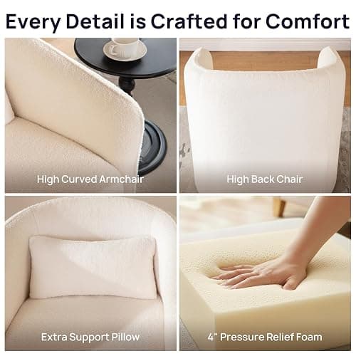 Oversized Boucle Swivel Chair with 82L Storage, Barrel Accent Chairs, White | Fully Washable Comfy Single Sofa Chair, Modern Swivel Chair for Living Room, Cloud Armchair for Bedroom, Nursery,Sherpa&Teddy thumbnail 9