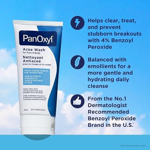 PanOxyl 4% Benzoyl Peroxide Acne Wash, Helps Clear and Prevent Acne, Daily Antibacterial Wash, Gentle, pH-Balanced, 85g thumbnail 7