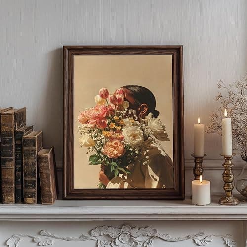 Black Woman Canvas Wall Art Elegant Black Girl Canvas Art 16x24in Unframed | African American Women Wall Decor, African American Woman With Flowers Painting Artwork For Living Room Bedroom Dorm thumbnail 2