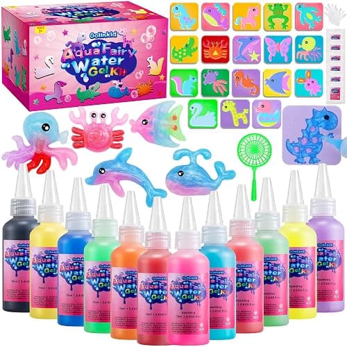Golinkid Magic Water Elf Toy Kit,12 Bottles 18 Molds 70ML Aqua Fairy Water Gel Kit for Kids with Sparkling Magic Gel, Crate Your Own Magic Water Elf Aqua Fairy Water Pets Craft Kits for Kids - Image 1