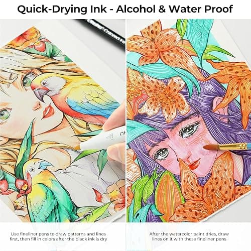 Ohuhu Colored Fineliner Drawing Pens: 18 Packs Fineliners 11 Colored Pens & 7 Assorted Point Sizes Black Micro Pen Waterproof for Drawing Sketching Anime Manga Artists Beginners - Hana Highway thumbnail 6
