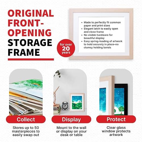 Dynamic Frames Li’l Davinci Art Cabinet, Stores up to 50 Pieces of 8.5 x 11 inch Art, Outer Wooden Frame Dimensions 11.75 x 14.75 inches, Changeable Kids Art Frame, Front Opening, Natural thumbnail 5
