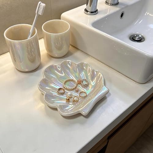 TIGERMILLION Shell Trinket Dish, Ceramic Ring Holder/Jewelry Tray, Cute Organizer Plate Vanity Decorations Accessories for Home Décor Bathroom Valentine's Christmas Birthday Mothers Day Gift for Women thumbnail 7
