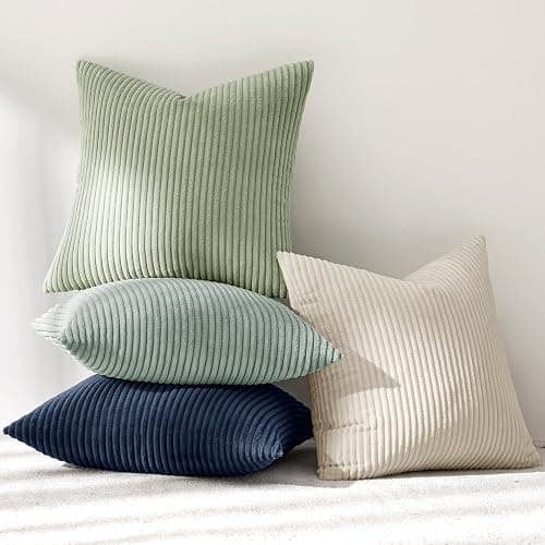 MIULEE Boho Farmhouse Muted Teal Throw Pillow Covers 18x18 Inch Set of 4 Mordern Nordic Cushion Covers Soft Corduroy Home Decor for Couch Bed Sofa Living Room thumbnail 6