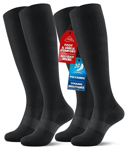 PULIOU Cooling Compression Socks for Women Men, 20-30 mmHg Circulation Knee High for Travel, Flying, Running, 2 Pairs - Image 1