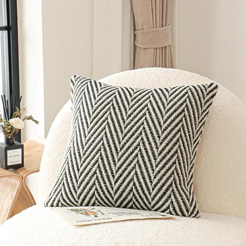 Jonhier Black White Chevron Square Throw Pillow Cover, Boho Farmhouse Geometric Pattern Cushion Cover, Mid Century Accent Decorative Pillowcase for Sofa Couch Bedroom Living Room, 18 x 18 inch thumbnail 7
