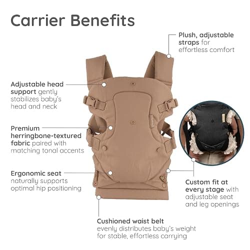 Infantino Flip Luxe 4-in-1 Baby Carrier Ergonomic 7-35 lbs, Affogato | Updated Lumbar Support, Premium Herringbone Fabric, Elevated Accents, for On-the-Go Parenting, for Infants to Toddlers thumbnail 3