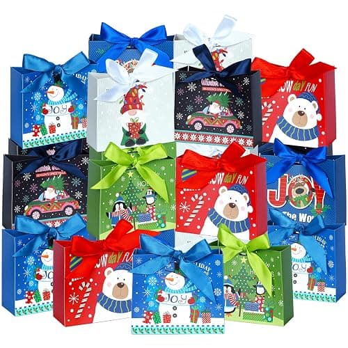 Nimbbex 24 Pack Small Christmas Gift Bags, 4.5 × 4×1.8 Inches Mini Christmas Bags With Ribbons, Small Xmas Gift Bags For Wrapping Presents, Party Decor (Cute) - Image 1