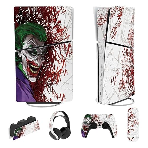 PlayVital Full Set Skin Sticker for ps5 Slim Console Digital Edition (The New Smaller Design), Vinyl Skin Decal Cover for ps5 Controller & Headset & Charging Station & Media Remote - Clown Hahaha - Image 1